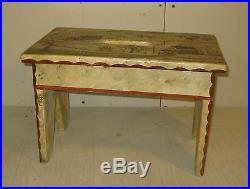 Vintage Eveline Roberge Listed Newport Rhode Island View Folk Art Painting Stool