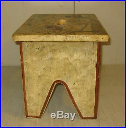 Vintage Eveline Roberge Listed Newport Rhode Island View Folk Art Painting Stool