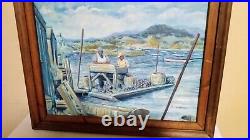 Vintage Everett Moore Original Seascape Signed Framed Oyster Men Oil On Board