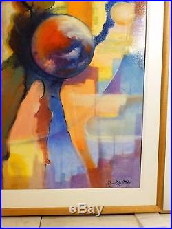 Vintage FIGURAL ABSTRACT MODERNIST OIL PAINTING MID CENTURY MODERN Signed