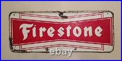 Vintage FIRESTONE TIRES Embossed Enamel Painted Metal Sign MCA