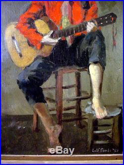 Vintage FRENCH GIRL with GUITAR Original OIL PAINTING Signed L. O'TOOLE Paris'51