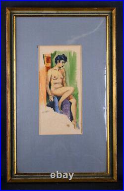 Vintage Fauvist Original Watercolor On Paper Nude Portrait Signed