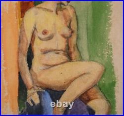 Vintage Fauvist Original Watercolor On Paper Nude Portrait Signed