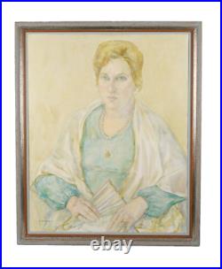 Vintage Female Portrait Woman With Fan Oil Painting Signed R. Madwed 77