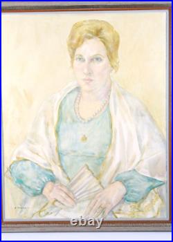 Vintage Female Portrait Woman With Fan Oil Painting Signed R. Madwed 77