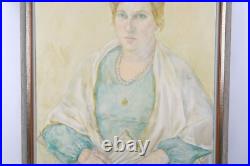 Vintage Female Portrait Woman With Fan Oil Painting Signed R. Madwed 77