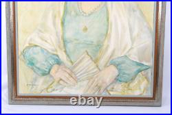 Vintage Female Portrait Woman With Fan Oil Painting Signed R. Madwed 77