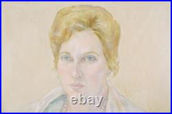 Vintage Female Portrait Woman With Fan Oil Painting Signed R. Madwed 77
