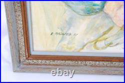 Vintage Female Portrait Woman With Fan Oil Painting Signed R. Madwed 77