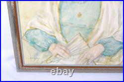 Vintage Female Portrait Woman With Fan Oil Painting Signed R. Madwed 77