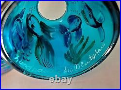 Vintage Fenton Atlantis Koi Fish Fairy Lamp Hand Painted Signed Ultramarine Blue
