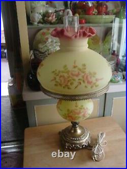 Vintage Fenton Burmese Gone With The Wind Lamp Uranium Glass Hand Painted Roses