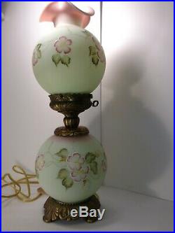 Vintage Fenton Burmese/satin finish floral dual Lamp Hand Painted Signed C. Smith