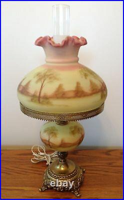 Vintage Fenton Hand Painted Scenic View Burmese Lamp