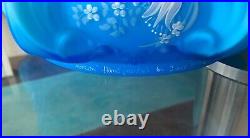 Vintage Fenton Opaque Blue Overlay Satin Tulip Hand Painted Student Lamp Overlay