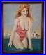 Vintage Figurative Oil Painting Sexy Pin-Up Style Woman 22×28 Signed MCM