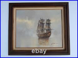 Vintage Fine Maritime by GARCIA Signed Oil Painting SAILING SHIP AT SEA