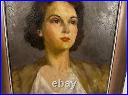 Vintage Florence Walsh Signed Oil on Board Portrait Painting of Woman