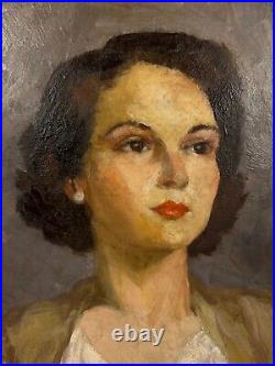 Vintage Florence Walsh Signed Oil on Board Portrait Painting of Woman