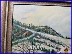 Vintage Folk Art American Primitive Scene Oil Painting Signed And Framed