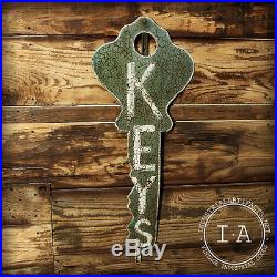 Vintage Folk Art Double Sided Key Advertising Trade Sign Chippy Paint