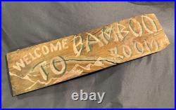 Vintage Folk Art Painted Smaltz Wooden BAMBOO ROOM Tiki Bar Advertising Sign
