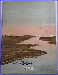 Vintage Folk Art Painting on Canvas Original Acrylic Texas Sunset Signed/Dated