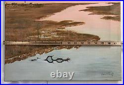 Vintage Folk Art Painting on Canvas Original Acrylic Texas Sunset Signed/Dated