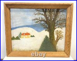 Vintage Folk Art Primitive Painting On Board Signed Framed
