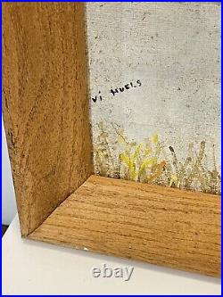 Vintage Folk Art Primitive Painting On Board Signed Framed