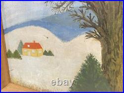 Vintage Folk Art Primitive Painting On Board Signed Framed