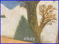 Vintage Folk Art Primitive Painting On Board Signed Framed