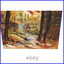 Vintage Forest Stream Fall Landscape Oil Painting Signed Daisy Dunlop