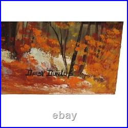 Vintage Forest Stream Fall Landscape Oil Painting Signed Daisy Dunlop
