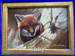 Vintage Fox Oil Painting Original Signed On Wood 11.5x9.5
