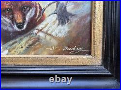 Vintage Fox Oil Painting Original Signed On Wood 11.5x9.5