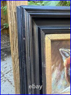 Vintage Fox Oil Painting Original Signed On Wood 11.5x9.5