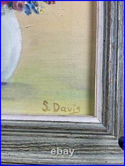 Vintage Framed Floral Oil Painting Signed S. Davis