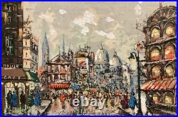 Vintage Framed Large Signed Original Impressionist Cityscape Oil Painting