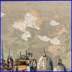 Vintage Framed Large Signed Original Impressionist Cityscape Oil Painting