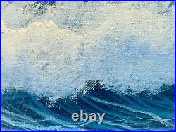 Vintage Framed Nautical Oil On Canvas Light House Sail Boats Angry Sea Signed