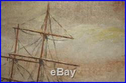 Vintage Framed Nautical Seascape Clipper Ship Oil Painting Signed Aas 1940's
