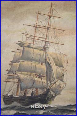 Vintage Framed Nautical Seascape Clipper Ship Oil Painting Signed Aas 1940's