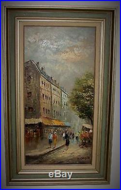 Vintage Framed Oil Painting On Canvas Cityscape Street Scene Signed W Lawton