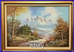 Vintage Framed Oil Painting On Canvas E. Robell Mountain Scene