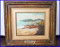Vintage Framed Oil Painting/mediterranean Coastal Landscape /signed