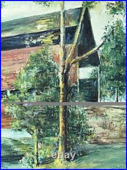 Vintage Framed Oil Painting of Covered Bridge Signed