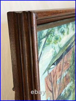Vintage Framed Oil Painting of Covered Bridge Signed
