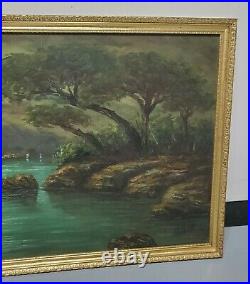 Vintage Framed Oil Painting of a Moonlit River Signed by Artist